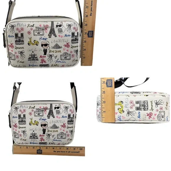Karl Lagerfeld Paris Crossbody Bag Paris Print Cream Logo Strap Adjustable NWT - Picture 14 of 14